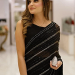 Black Saree with Lace Work Rashmika Mandanna Style Georgette