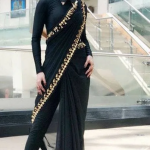 Black Saree with Lace Work Rashmika Mandanna Style Georgette